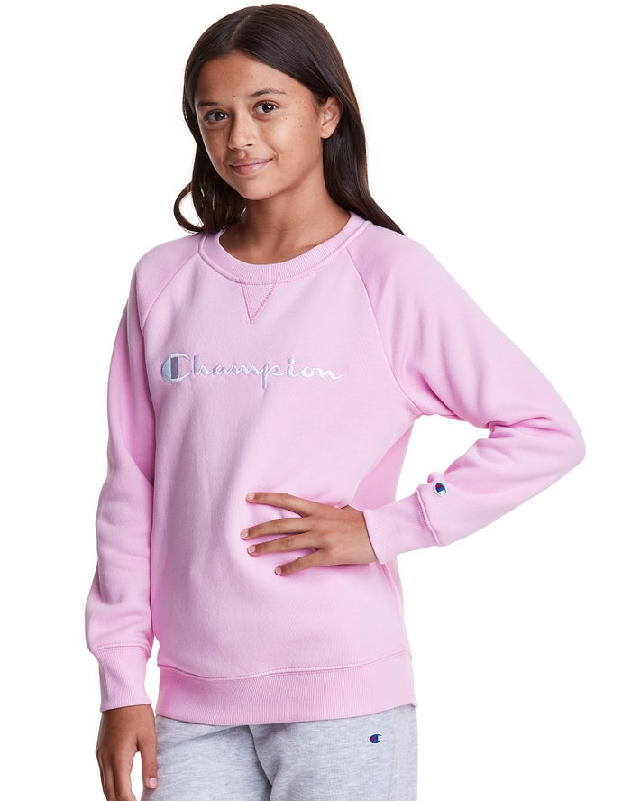 Champion Fleece Crew Script Logo Hoodie Meisjes - Roze - Belgie 1078NKOIV